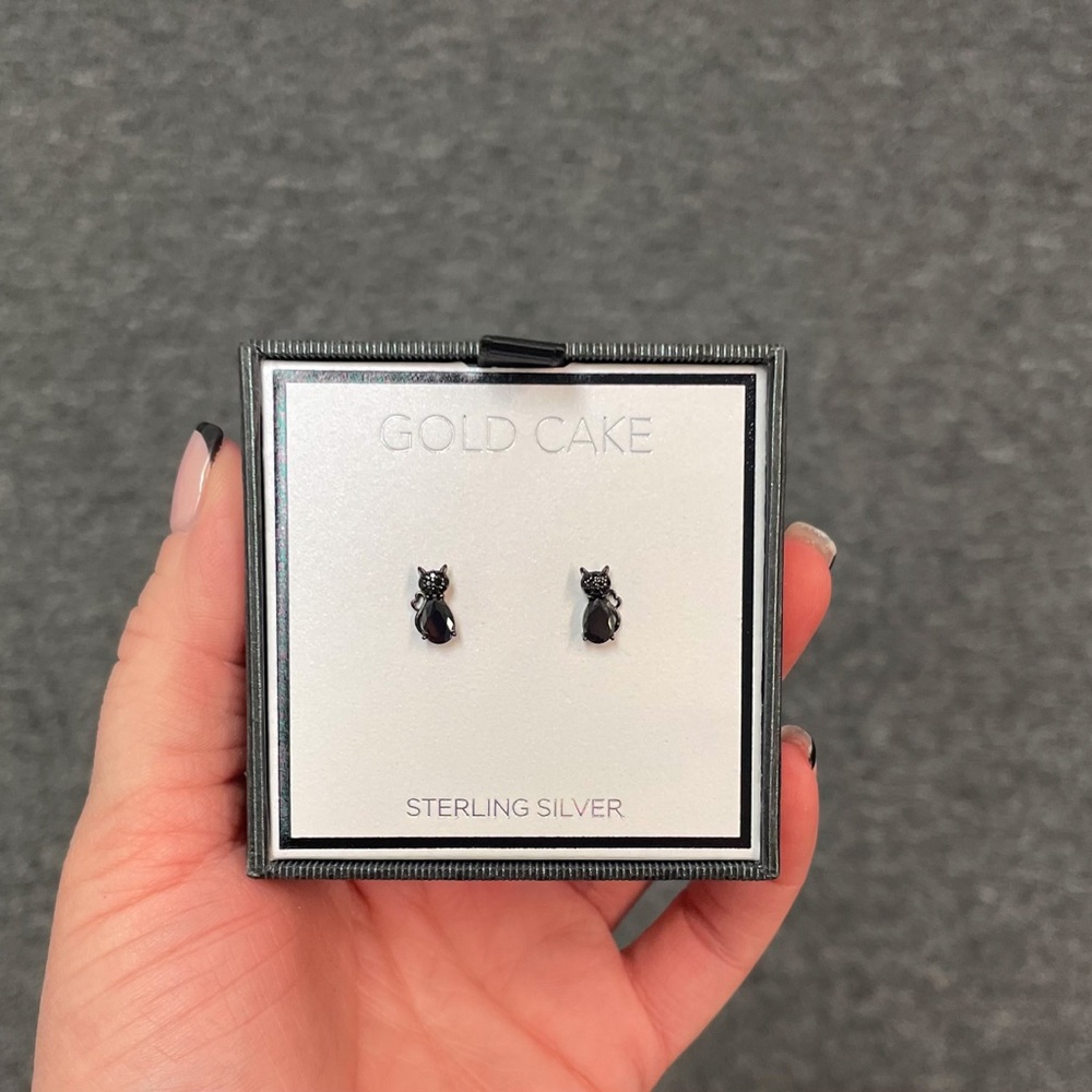 Black Cat Sterling Silver Stud Earrings